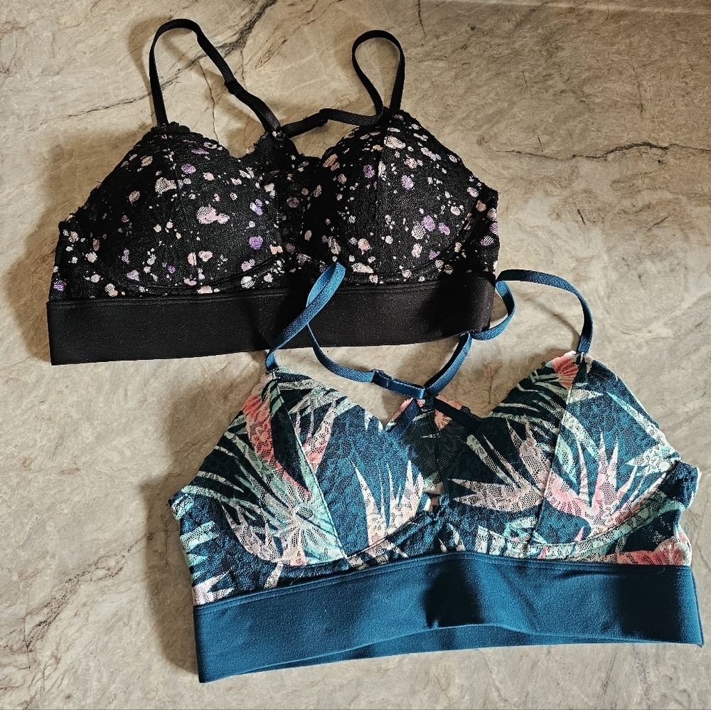 Lot Of 2 Victorias Secret PINK Floral  Racerback Padded Pull On Bralette's Sz. S